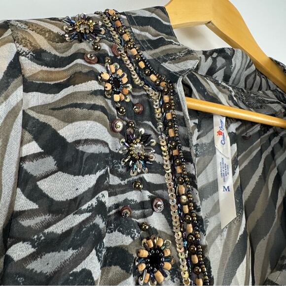 Ocean Breeze Sequin Zebra Print Beaded Women's Bathing Suit Cover Up ~ M - Picture 3 of 11